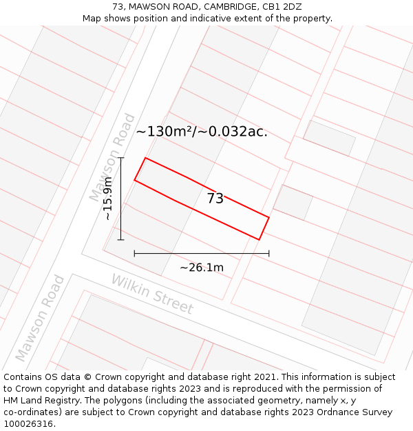 73, MAWSON ROAD, CAMBRIDGE, CB1 2DZ: Plot and title map