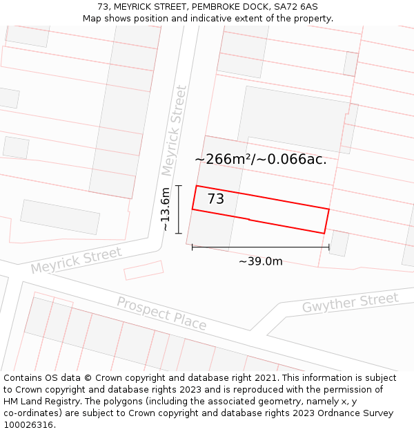 73, MEYRICK STREET, PEMBROKE DOCK, SA72 6AS: Plot and title map