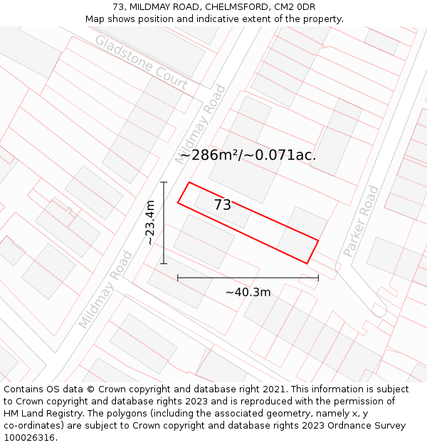 73, MILDMAY ROAD, CHELMSFORD, CM2 0DR: Plot and title map