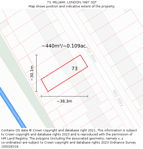 73, MILLWAY, LONDON, NW7 3QT: Plot and title map