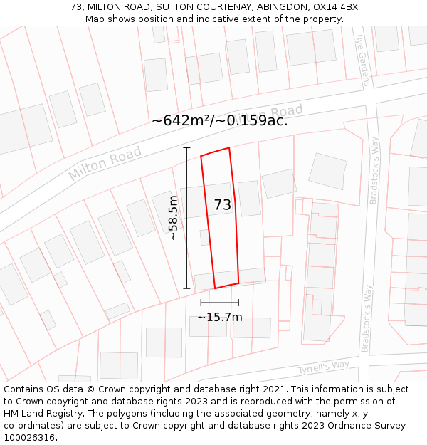 73, MILTON ROAD, SUTTON COURTENAY, ABINGDON, OX14 4BX: Plot and title map