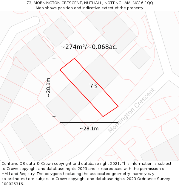 73, MORNINGTON CRESCENT, NUTHALL, NOTTINGHAM, NG16 1QQ: Plot and title map