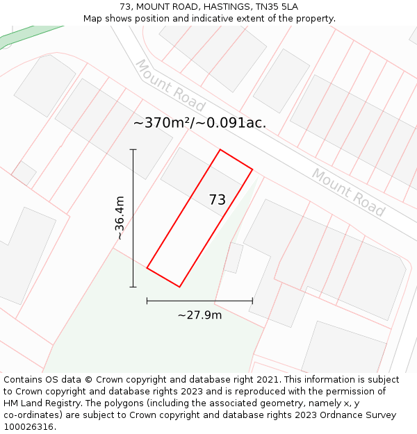 73, MOUNT ROAD, HASTINGS, TN35 5LA: Plot and title map