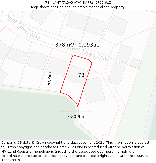 73, NANT TALWG WAY, BARRY, CF62 6LZ: Plot and title map