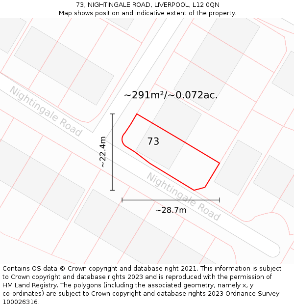 73, NIGHTINGALE ROAD, LIVERPOOL, L12 0QN: Plot and title map