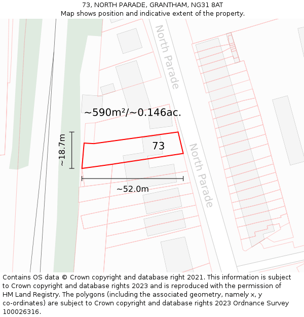 73, NORTH PARADE, GRANTHAM, NG31 8AT: Plot and title map