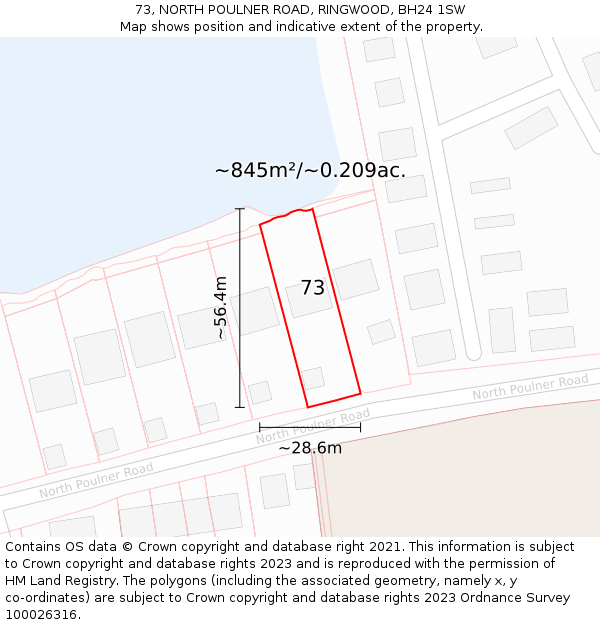 73, NORTH POULNER ROAD, RINGWOOD, BH24 1SW: Plot and title map