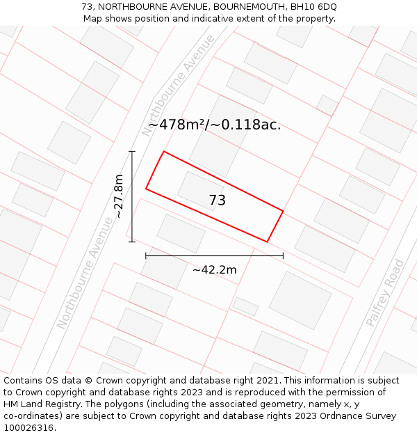 73, NORTHBOURNE AVENUE, BOURNEMOUTH, BH10 6DQ: Plot and title map