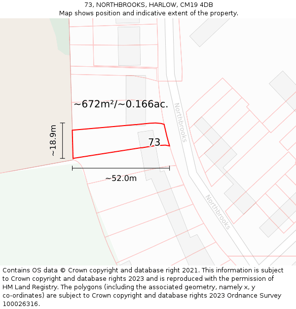 73, NORTHBROOKS, HARLOW, CM19 4DB: Plot and title map