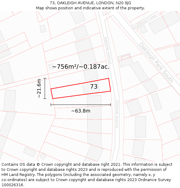 73, OAKLEIGH AVENUE, LONDON, N20 9JG: Plot and title map