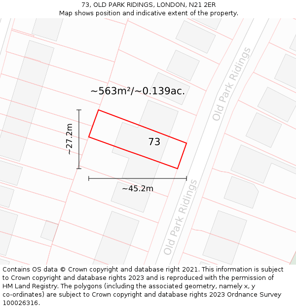 73, OLD PARK RIDINGS, LONDON, N21 2ER: Plot and title map