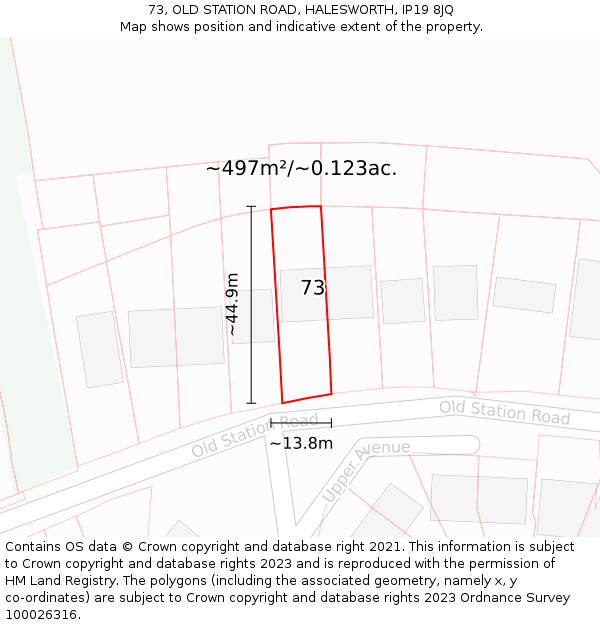 73, OLD STATION ROAD, HALESWORTH, IP19 8JQ: Plot and title map