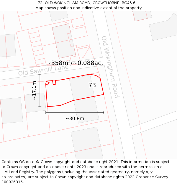 73, OLD WOKINGHAM ROAD, CROWTHORNE, RG45 6LL: Plot and title map