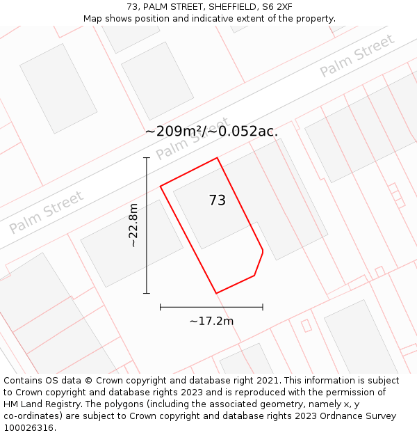 73, PALM STREET, SHEFFIELD, S6 2XF: Plot and title map