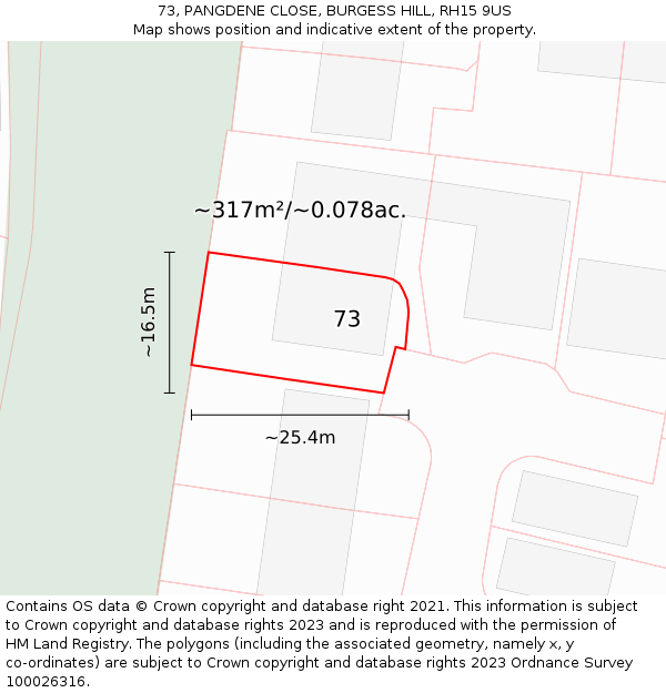 73, PANGDENE CLOSE, BURGESS HILL, RH15 9US: Plot and title map