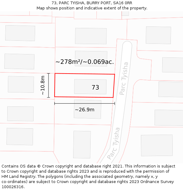 73, PARC TYISHA, BURRY PORT, SA16 0RR: Plot and title map