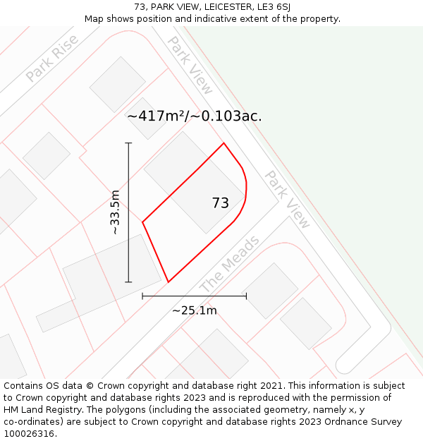 73, PARK VIEW, LEICESTER, LE3 6SJ: Plot and title map