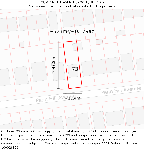 73, PENN HILL AVENUE, POOLE, BH14 9LY: Plot and title map