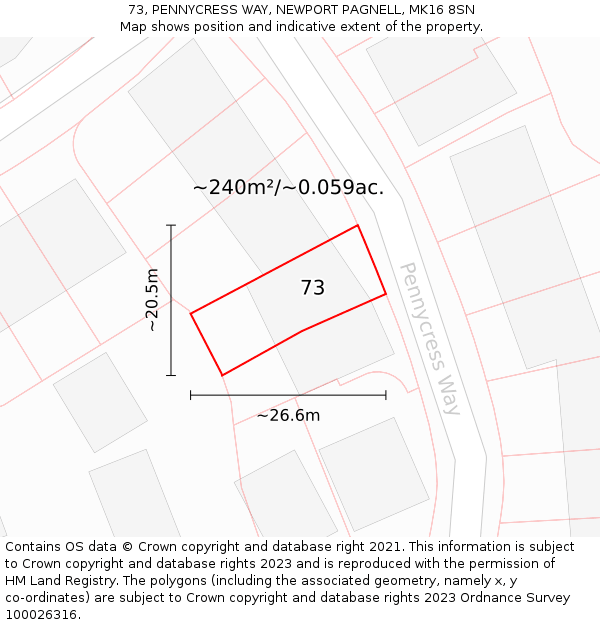 73, PENNYCRESS WAY, NEWPORT PAGNELL, MK16 8SN: Plot and title map