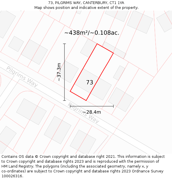 73, PILGRIMS WAY, CANTERBURY, CT1 1YA: Plot and title map