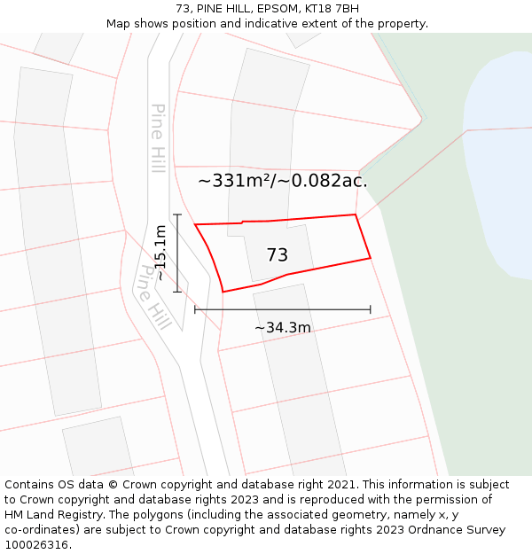 73, PINE HILL, EPSOM, KT18 7BH: Plot and title map