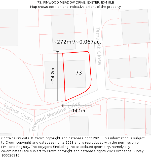 73, PINWOOD MEADOW DRIVE, EXETER, EX4 9LB: Plot and title map