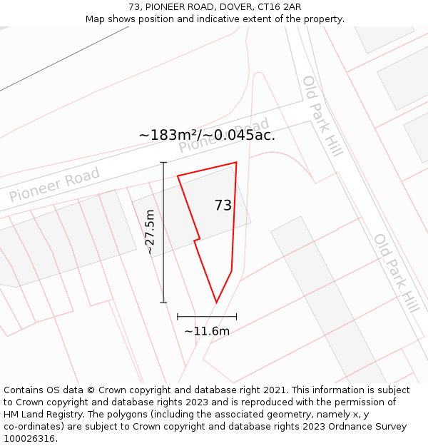 73, PIONEER ROAD, DOVER, CT16 2AR: Plot and title map