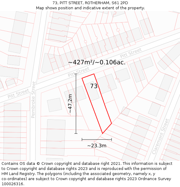 73, PITT STREET, ROTHERHAM, S61 2PD: Plot and title map