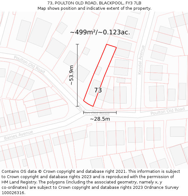 73, POULTON OLD ROAD, BLACKPOOL, FY3 7LB: Plot and title map