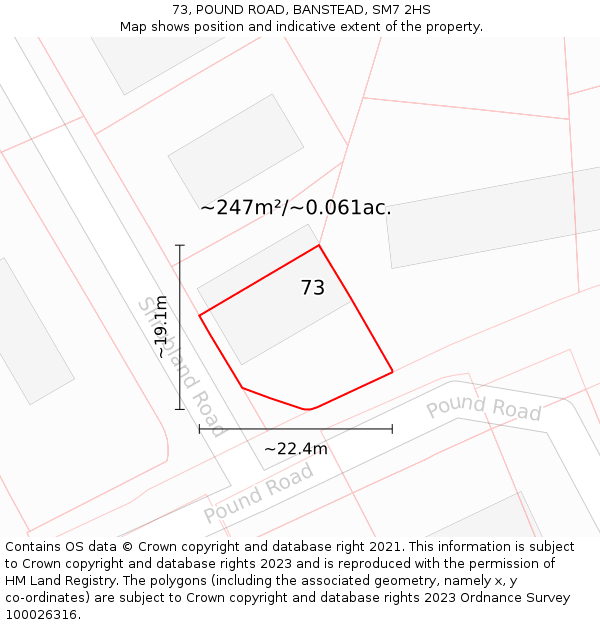 73, POUND ROAD, BANSTEAD, SM7 2HS: Plot and title map