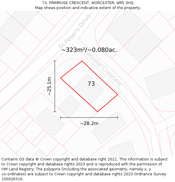 73, PRIMROSE CRESCENT, WORCESTER, WR5 3HQ: Plot and title map