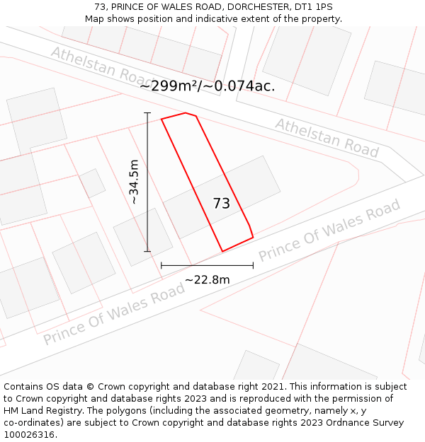 73, PRINCE OF WALES ROAD, DORCHESTER, DT1 1PS: Plot and title map