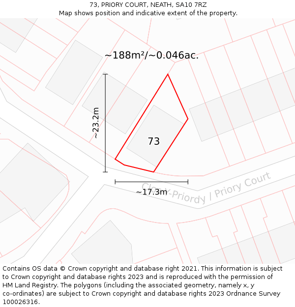 73, PRIORY COURT, NEATH, SA10 7RZ: Plot and title map