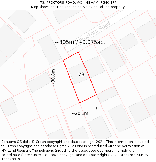 73, PROCTORS ROAD, WOKINGHAM, RG40 1RP: Plot and title map