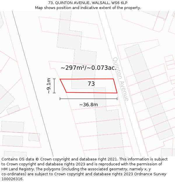 73, QUINTON AVENUE, WALSALL, WS6 6LP: Plot and title map