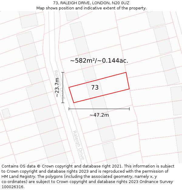 73, RALEIGH DRIVE, LONDON, N20 0UZ: Plot and title map