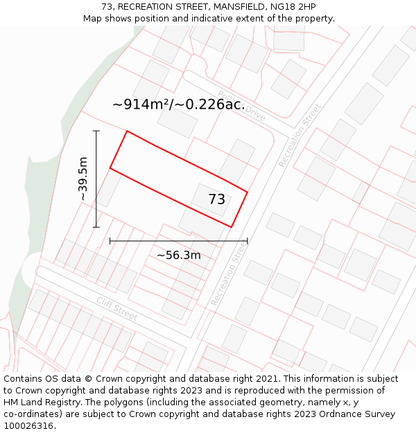 73, RECREATION STREET, MANSFIELD, NG18 2HP: Plot and title map