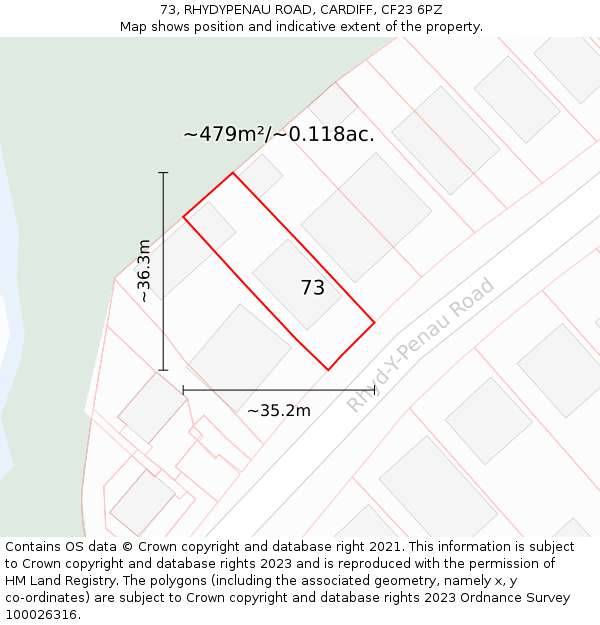 73, RHYDYPENAU ROAD, CARDIFF, CF23 6PZ: Plot and title map