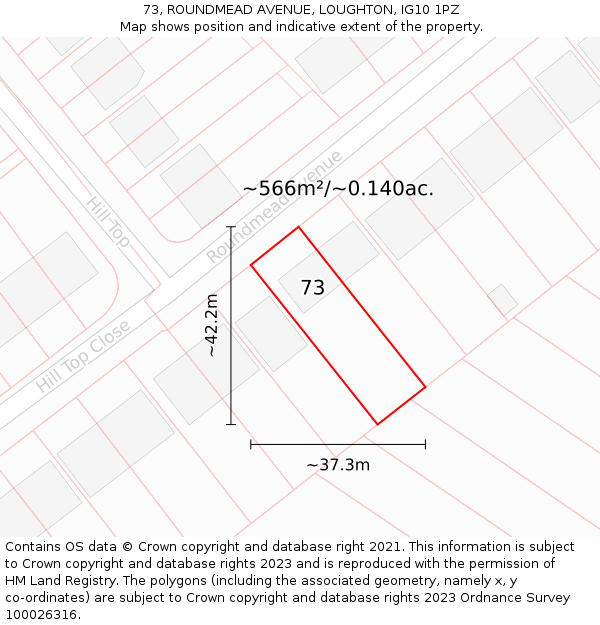 73, ROUNDMEAD AVENUE, LOUGHTON, IG10 1PZ: Plot and title map