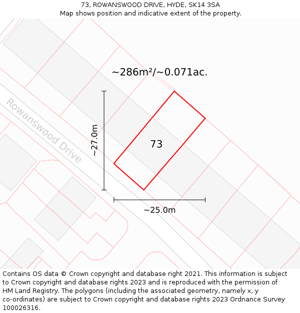 73, ROWANSWOOD DRIVE, HYDE, SK14 3SA: Plot and title map