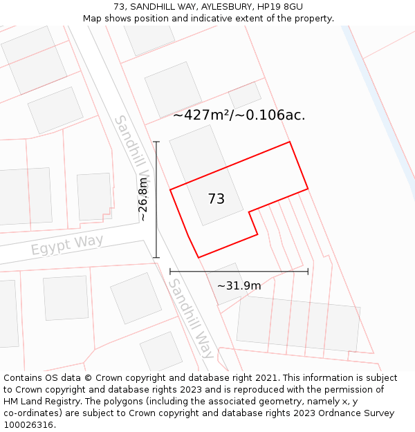 73, SANDHILL WAY, AYLESBURY, HP19 8GU: Plot and title map