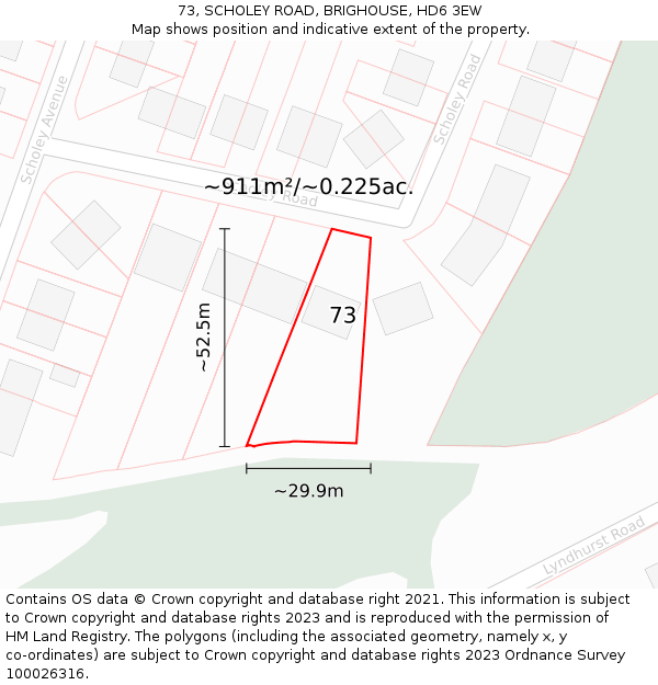 73, SCHOLEY ROAD, BRIGHOUSE, HD6 3EW: Plot and title map