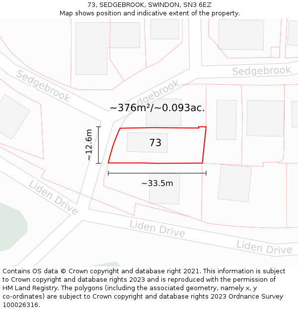 73, SEDGEBROOK, SWINDON, SN3 6EZ: Plot and title map