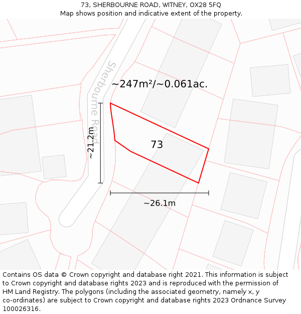 73, SHERBOURNE ROAD, WITNEY, OX28 5FQ: Plot and title map