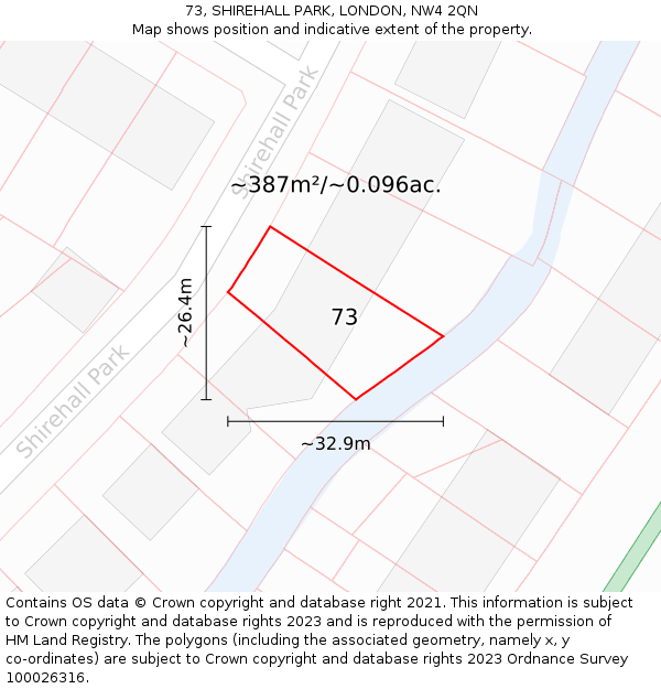 73, SHIREHALL PARK, LONDON, NW4 2QN: Plot and title map
