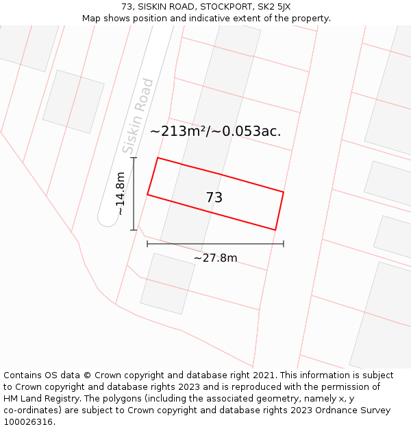 73, SISKIN ROAD, STOCKPORT, SK2 5JX: Plot and title map