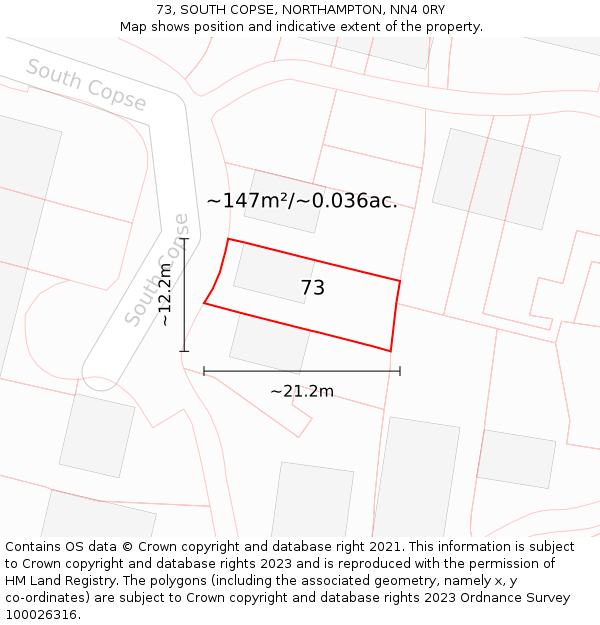 73, SOUTH COPSE, NORTHAMPTON, NN4 0RY: Plot and title map