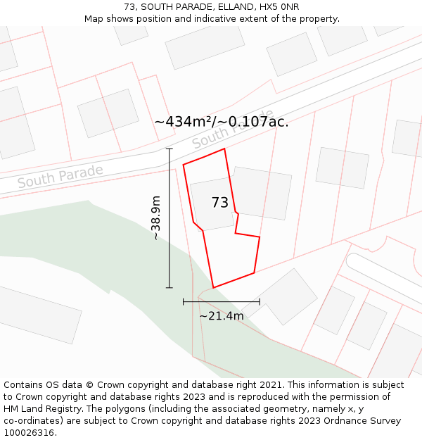 73, SOUTH PARADE, ELLAND, HX5 0NR: Plot and title map