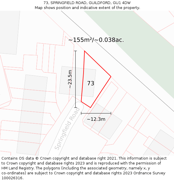 73, SPRINGFIELD ROAD, GUILDFORD, GU1 4DW: Plot and title map