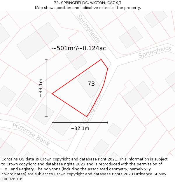 73, SPRINGFIELDS, WIGTON, CA7 9JT: Plot and title map